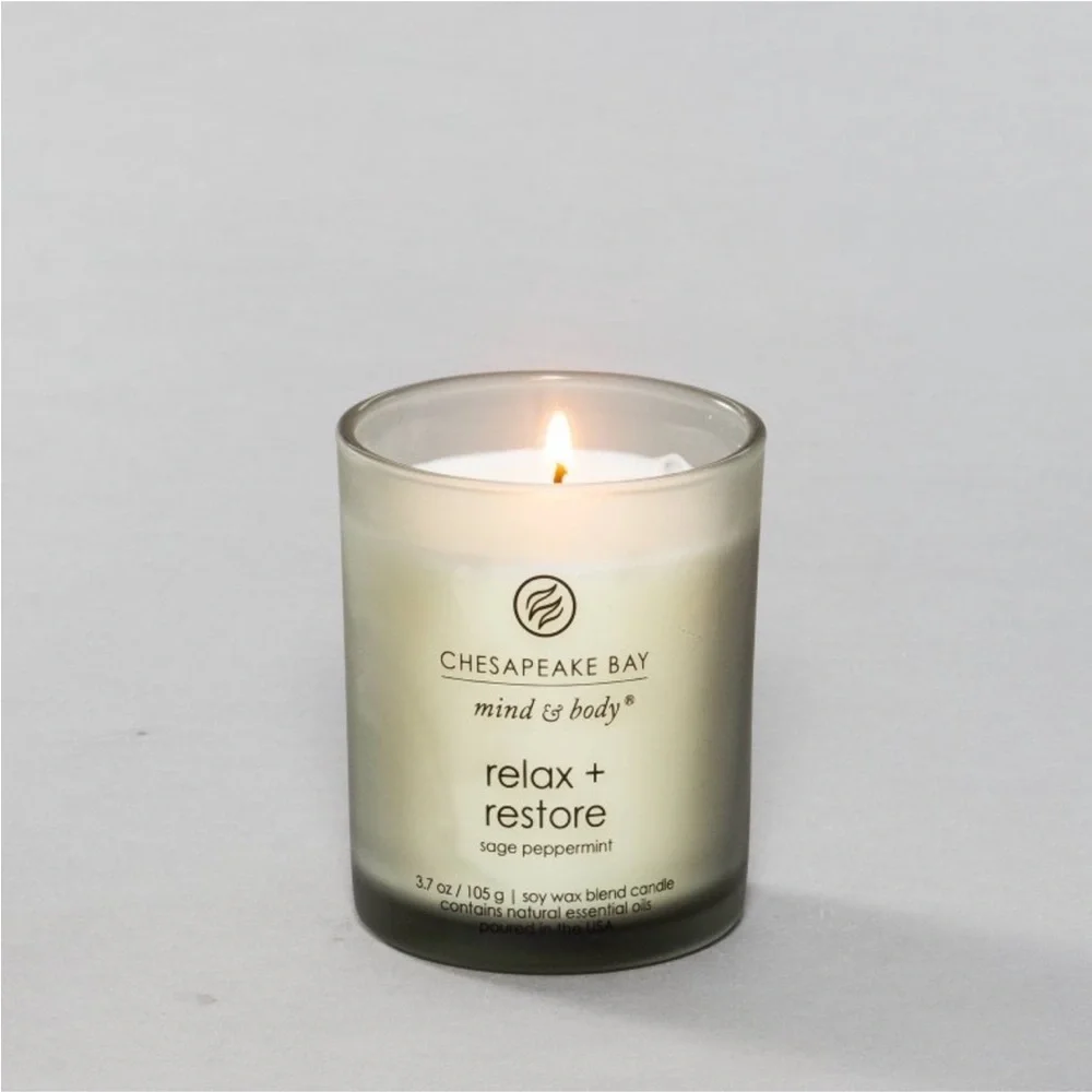 CHESAPEAKE BAY NWT Relax & restore lidded jar candle -gray -3.7oz